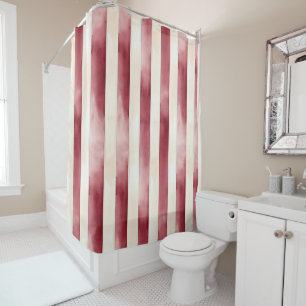 Burgundy Cream Stripes Shower Curtain