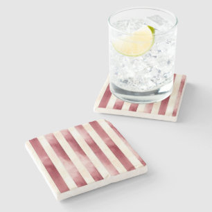 Burgundy Cream Stripes Stone Coaster
