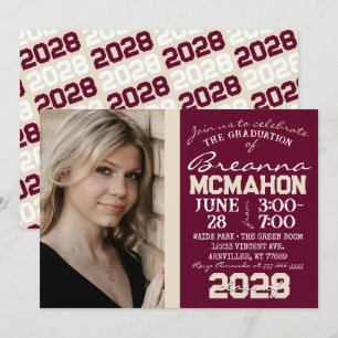 Burgundy & Cream Tan Graduation Photo Invitation