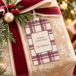Burgundy Cream Tartan Plaid Christmas Gift Tags
