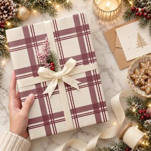 Burgundy cream Tartan Plaid Christmas Wrapping Paper