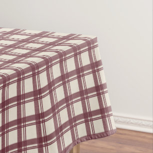 Burgundy Cream Tartan Plaid Monogram Tablecloth