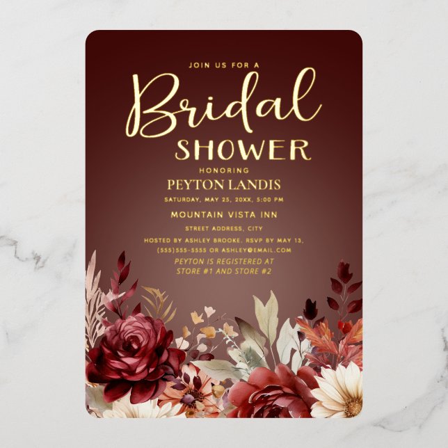 Burgundy Cream Watercolor Floral Bridal Shower (Front)