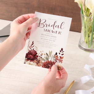 Burgundy Cream Watercolor. Floral Bridal Shower Vellum Invitations