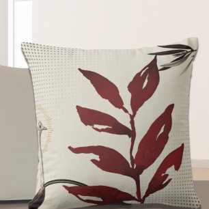 Burgundy & Cream Watercolor Leaves Ostrich Cushion