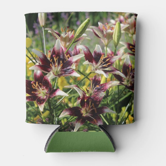 Burgundy Creme Asiatic Lilies, Yellow Daylilies Can Cooler (Front)