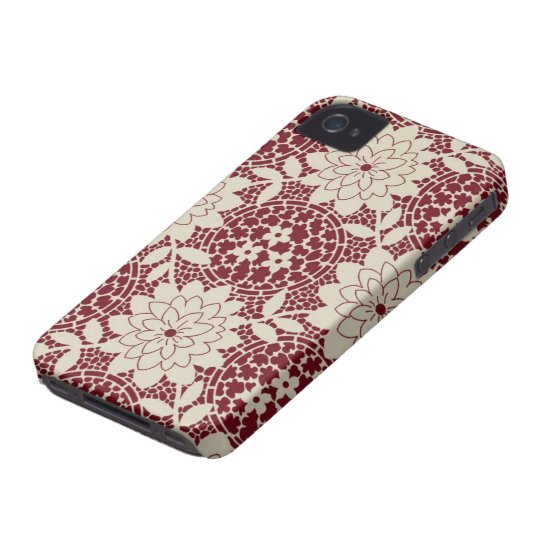 burgundy creme floral lattice damask iPhone 4 covers