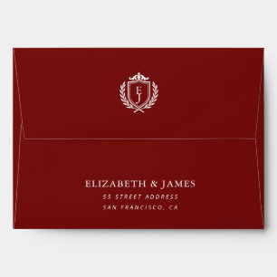 Burgundy Crest Wedding Custom Initials Envelope