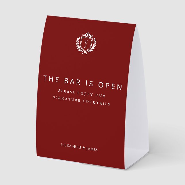 Burgundy Crest Wedding Welcome, Custom Initials (Front)