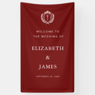Burgundy Crest Wedding Welcome, Custom Initials Banner