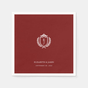 Burgundy Crest Wedding Welcome, Custom Initials Napkin