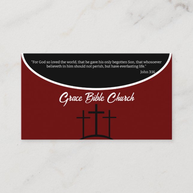 Burgundy Cross Pastor or Deacon Church Business Card (Front)