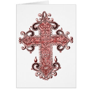 Burgundy Cross Vintage Art Fully Customisable Card