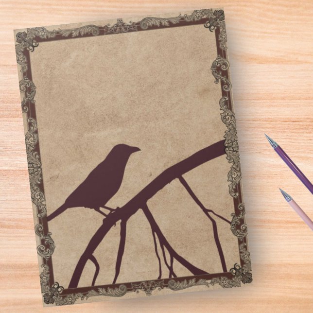 Burgundy Crow - Fancy Frame on Antique Background Notepad (Creator Uploaded)