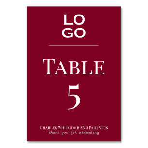 Burgundy Custom Logo Business or Corporate Event  Table Number