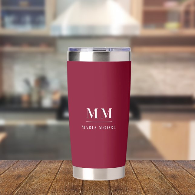 Burgundy custom monogram initials name insulated tumbler (Creator Uploaded)