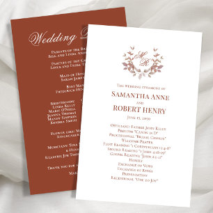 Burgundy Custom Monogram Wedding Program 