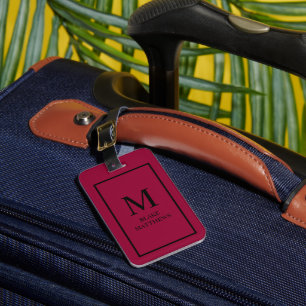 Burgundy Customise It Black Monogram & Name Luggage Tag
