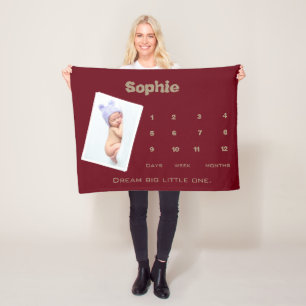 Burgundy Cute Photo Milestone Personalised Baby Fleece Blanket
