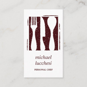 Burgundy Cutlery Chef Catering Bakery Restaurant Business Card