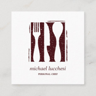Burgundy Cutlery   Chef Catering Bakery Restaurant Square Business Card