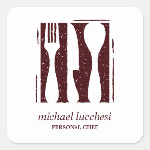 Burgundy Cutlery   Chef Catering Bakery Restaurant Square Sticker