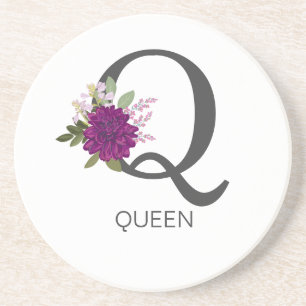 Burgundy Dahlia Floral Alphabet Letter Monogram   Coaster