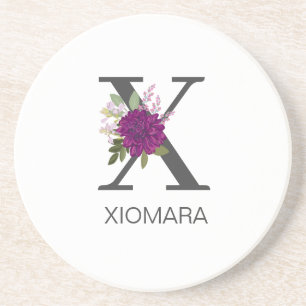 Burgundy Dahlia Floral Alphabet Letter Monogram Coaster