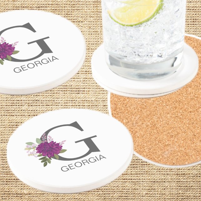Burgundy Dahlia Floral Alphabet Letter Monogram   Coaster (Creator Uploaded)