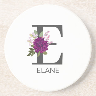 Burgundy Dahlia Floral Alphabet Letter Monogram   Coaster