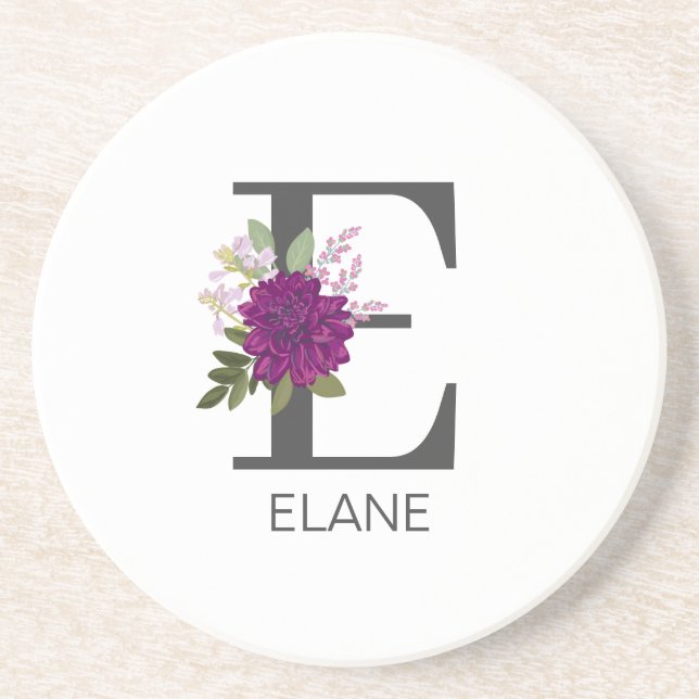 Burgundy Dahlia Floral Alphabet Letter Monogram   Coaster (Front)
