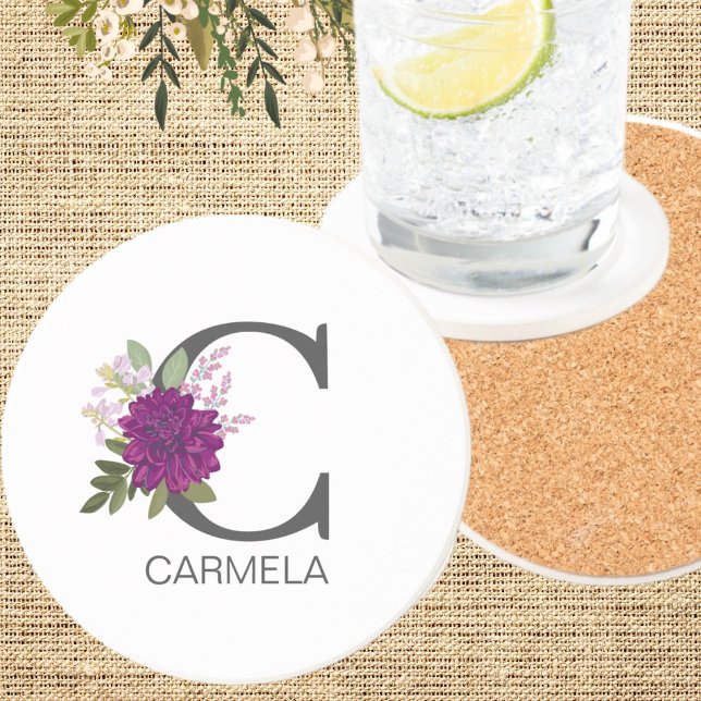 Burgundy Dahlia Floral Alphabet Letter Monogram  O Coaster (Creator Uploaded)