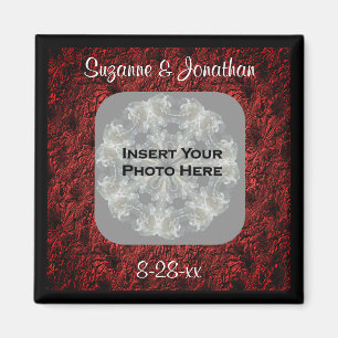Burgundy Daisies Wedding Photo Personalized Magnet