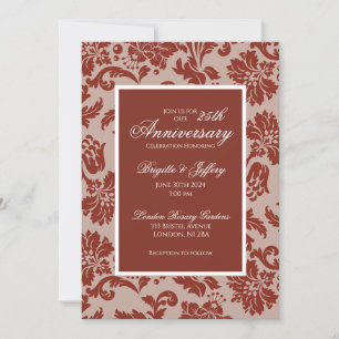 Burgundy damask anniversary invitation