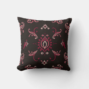 Burgundy Damask Floral Ornament Pattern Cushion
