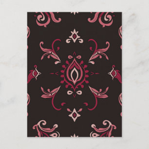 Burgundy Damask Floral Ornament Pattern Postcard