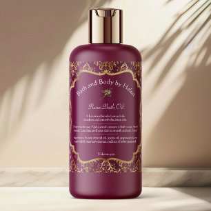 Burgundy damask & gold foil soap & cosmetics label