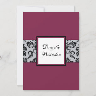 Burgundy Damask Monogram Wedding Invitation