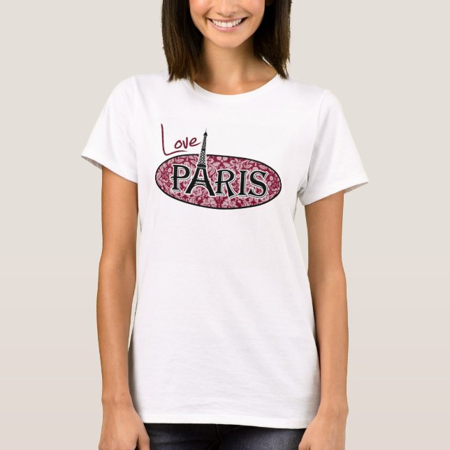 Burgundy Damask Pattern; Paris T-Shirt (Front)