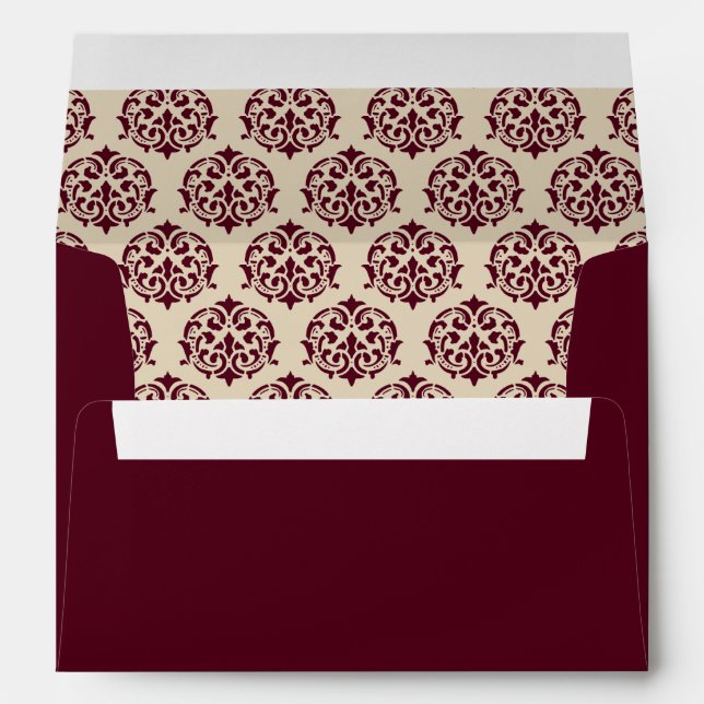 Burgundy Damask Pattern Wedding Envelope (Back (Bottom))