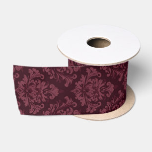 Burgundy damask style pattern satin ribbon