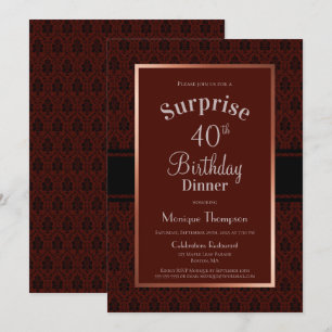 Burgundy Damask Surprise 40th Birthday Dinner Invitation