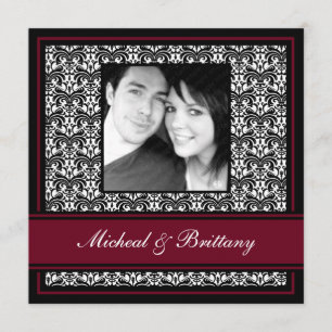 Burgundy Damask Wedding Engagement Announcement