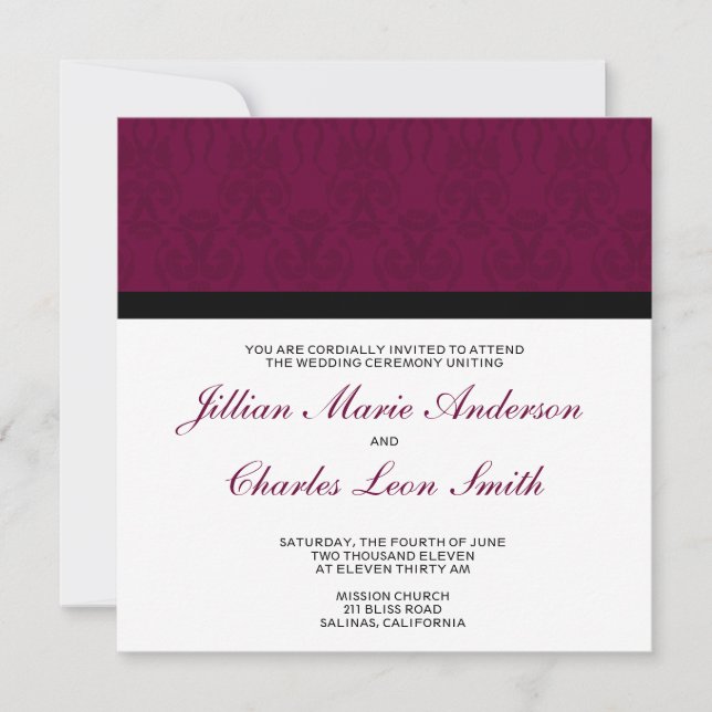 Burgundy Damask Wedding Invitations (Front)