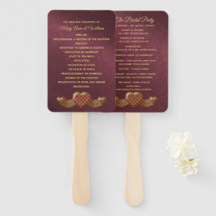 Burgundy Damask Wedding Program Fan
