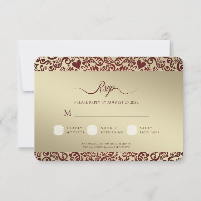 Burgundy Damask Wedding Thank You Photo Card (Front)