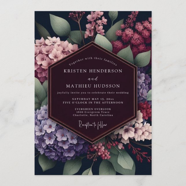 Burgundy Dark Botanical Wedding Invitation (Front)
