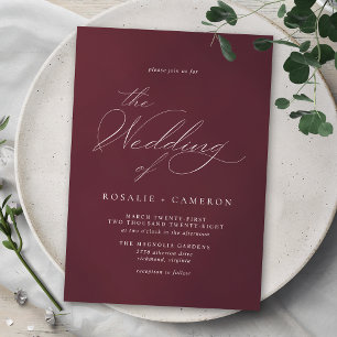Burgundy Dark Red   Elegant Script Maroon Wedding Invitation