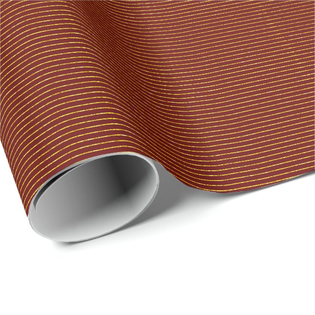Burgundy Dark Red Glittery Gold Stripes Lines Cute Wrapping Paper (Roll Corner)