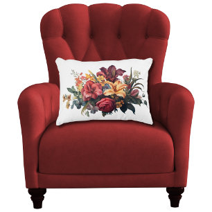 Burgundy Dark Red Peach Vintage Floral Greenery Decorative Cushion